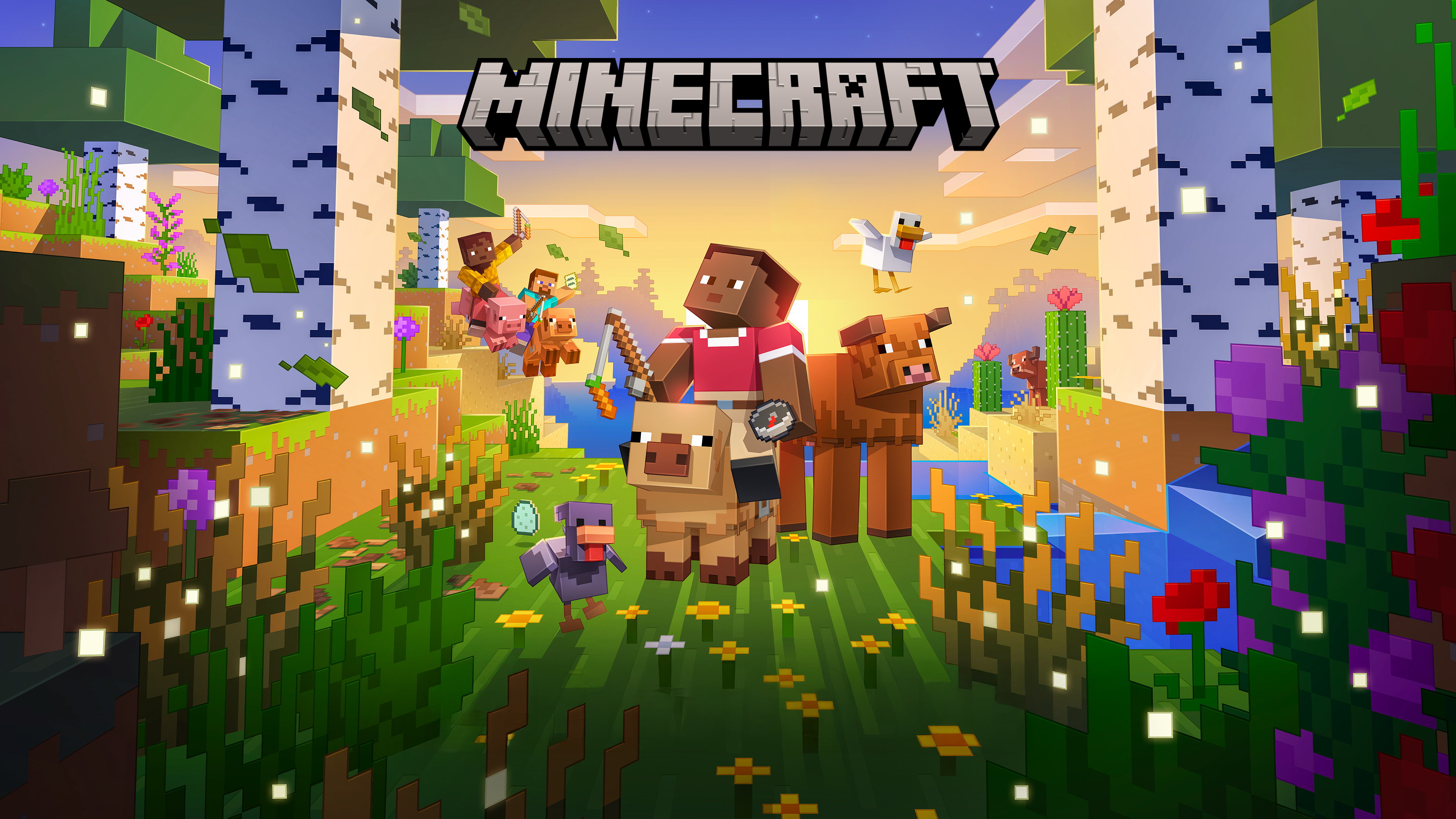 Minecraft server scene at sunset